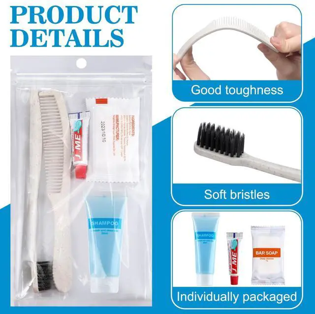 Alt view image 3 of 7 - 48 Sets Basic Toiletry Kits Homeless Care Package Supplies Personal Hygiene Kits Bulk Include Disposable Toothbrush Toothpaste 30 Ml Shampoo Comb Bath Soap for Women Men Travel Charity Hotel