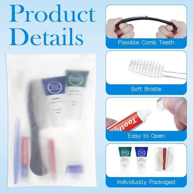 Alt view image 3 of 7 - Toiletry Kits Travel Essentials Disposable Hygiene in Bulk, Trial Size Toiletries Supplies Individually Wrapped Traveling Personal Care Items, for Camping, Hotel, Homeless, Charity, 8-in-1 (5-Pack)