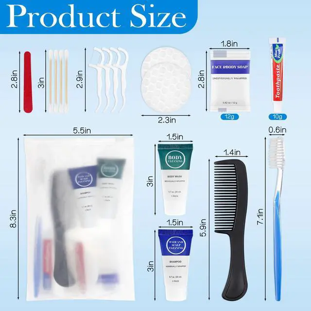 Alt view image 2 of 7 - Toiletry Kits Travel Essentials Disposable Hygiene in Bulk, Trial Size Toiletries Supplies Individually Wrapped Traveling Personal Care Items, for Camping, Hotel, Homeless, Charity, 8-in-1 (5-Pack)