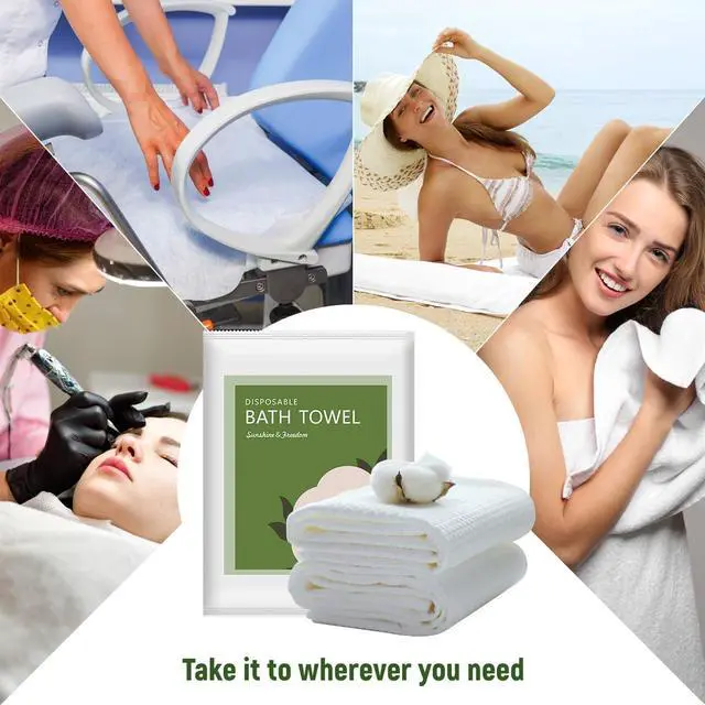 Alt view image 6 of 6 - Disposable Bath Towels, 25 Pack 55" x 27.5" Ultra-Soft and Quick Dry Bath Towel, Portable Salon Towels for Travel Sauna Spa Beach Gym