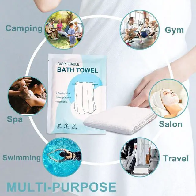 Alt view image 3 of 7 - Disposable Bath Towels 5 PCS Large Portable Bath Towels for Travel,55 x 27.5 inch Soft Big Body Towel,Washcloth for Hiking Camping Hotel Bathroom, Individually Packed