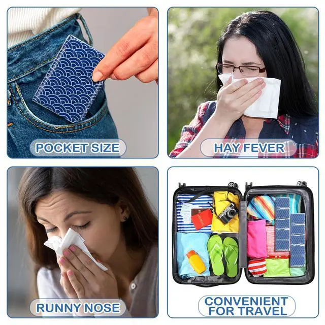 Alt view image 2 of 7 - 100 Pack Pocket Tissues Travel Packs Bulk 1000 Sheet Mini Tissues Bulk 3 Ply Small Travel Size Paper Individual Pocket Size for Classroom Weeding Party(Cool)