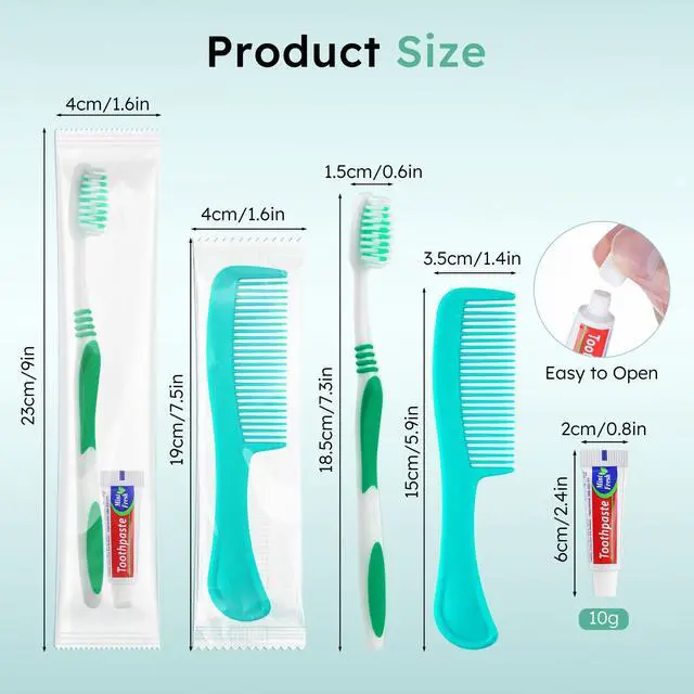 Alt view image 2 of 7 - Disposable Toothbrushes with Toothpaste and Comb in Bulk, Individually Wrapped Soft Bristle Travel Size Basic Hygiene Kits, for Travel Hotel Camping Charity Homeless Shelter Donation in 5 colors (25)