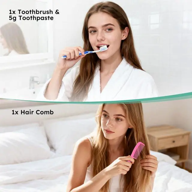 Alt view image 5 of 7 - Disposable Toothbrushes with Toothpaste and Comb in Bulk, Individually Wrapped Soft Bristle Travel Size Basic Hygiene Kits, for Travel Hotel Camping Charity Homeless Shelter Donation in 5 colors (25)