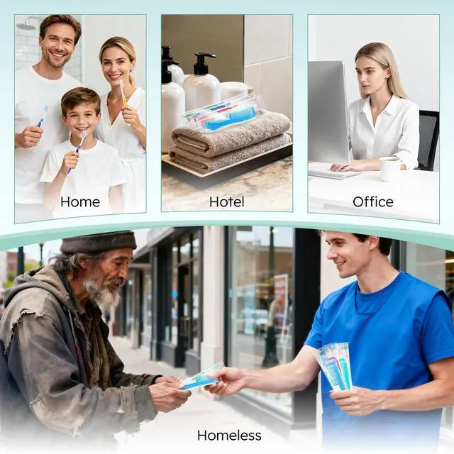 Alt view image 6 of 7 - Disposable Toothbrushes with Toothpaste and Comb in Bulk, Individually Wrapped Soft Bristle Travel Size Basic Hygiene Kits, for Travel Hotel Camping Charity Homeless Shelter Donation in 5 colors (25)