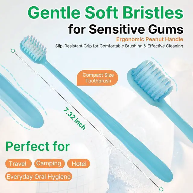 Alt view image 4 of 7 - 100 Pack Disposable Toothbrushes with Toothpaste, Individually Wrapped, Soft PBT Bristles, Peanut Grip Handle, Fluoride-Free, Bulk Travel Kit for Hotel, Guests, Emergency, Adults & Kids
