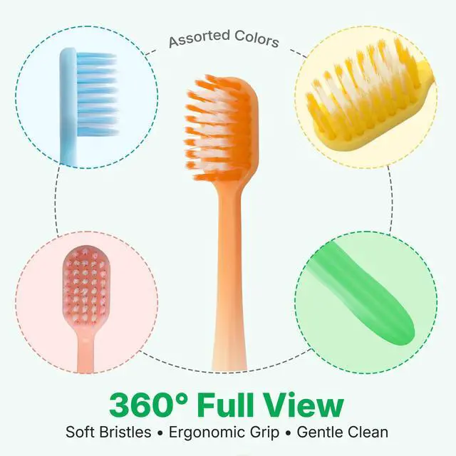 Alt view image 3 of 7 - 100 Pack Disposable Toothbrushes with Toothpaste, Individually Wrapped, Soft PBT Bristles, Peanut Grip Handle, Fluoride-Free, Bulk Travel Kit for Hotel, Guests, Emergency, Adults & Kids