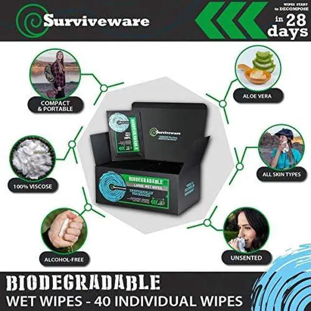 Alt view image 7 of 7 - Biodegradable Wipes Men or Women - Shower Wet Wipes Face, Body & Butt - Outdoors, Travel, Camping & Post Workout - Total of 40 Wipes - 1 Count, Pack of 40
