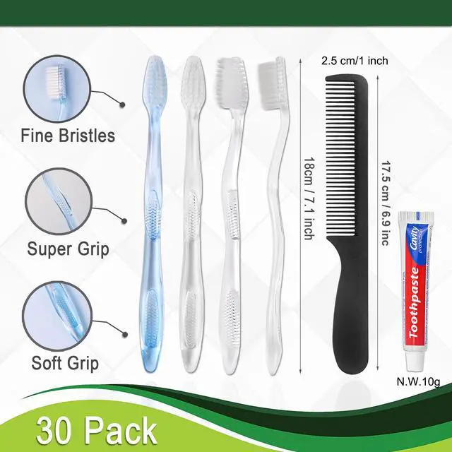 Alt view image 2 of 7 - 50 Pack Disposable Toothbrushes with Toothpaste and Comb for Homeless Individually Wrapped,10g Travel Toothpaste,7inch Black Hair Comb, Bulk Toothbrush for Hotel,AirBnb,Shelter,Charity