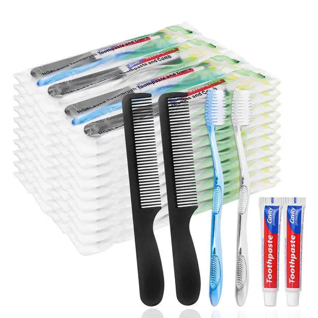 Alt view image 6 of 7 - 50 Pack Disposable Toothbrushes with Toothpaste and Comb for Homeless Individually Wrapped,10g Travel Toothpaste,7inch Black Hair Comb, Bulk Toothbrush for Hotel,AirBnb,Shelter,Charity