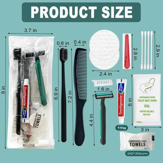 Alt view image 2 of 7 - 6 Sets Personal Hygiene Kit Bulk, Disposable Toothbrushes with Toothpaste, Comb, Shaving Razor, Face Towel, Cover, and Vanity Kit, Toiletry Kits Homeless Bulk Supplies for Women, Men, Travel, Homeless