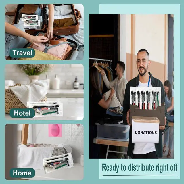 Alt view image 6 of 7 - 6 Sets Personal Hygiene Kit Bulk, Disposable Toothbrushes with Toothpaste, Comb, Shaving Razor, Face Towel, Cover, and Vanity Kit, Toiletry Kits Homeless Bulk Supplies for Women, Men, Travel, Homeless