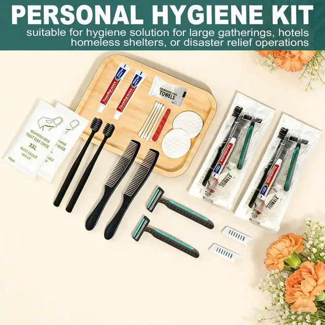 Alt view image 7 of 7 - 6 Sets Personal Hygiene Kit Bulk, Disposable Toothbrushes with Toothpaste, Comb, Shaving Razor, Face Towel, Cover, and Vanity Kit, Toiletry Kits Homeless Bulk Supplies for Women, Men, Travel, Homeless