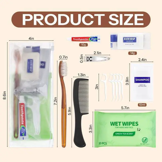 Alt view image 2 of 7 - Pack of 50 Travel Size Toiletries Kit Individually Packed,Personal Hygiene Kit for for Men, Women & Charity - Disposable Homeless Care Package Supplies Bulk