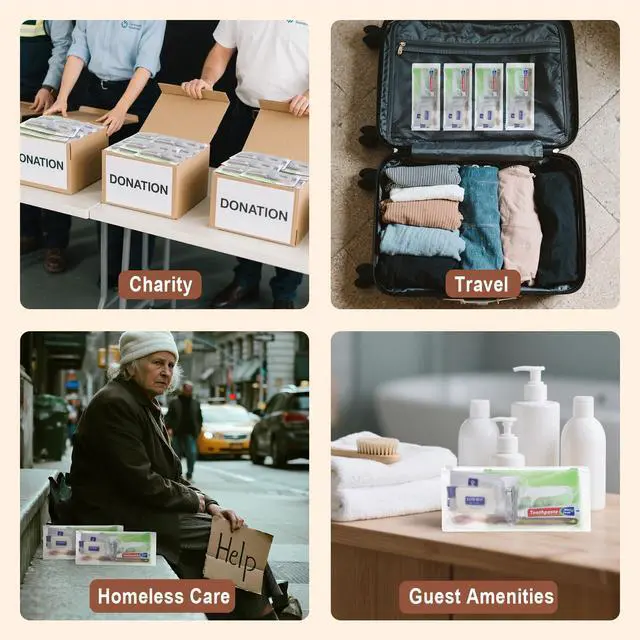 Alt view image 6 of 7 - Pack of 50 Travel Size Toiletries Kit Individually Packed,Personal Hygiene Kit for for Men, Women & Charity - Disposable Homeless Care Package Supplies Bulk