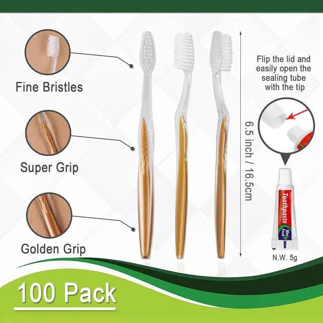 Alt view image 2 of 7 - 100 Pack Disposable Toothbrushes with Toothpaste Bulk Individually Wrapped, Travel Toothbrushes with Medium Soft Bristle, Manual Travel Toothbrush Kit for Adults, Kids