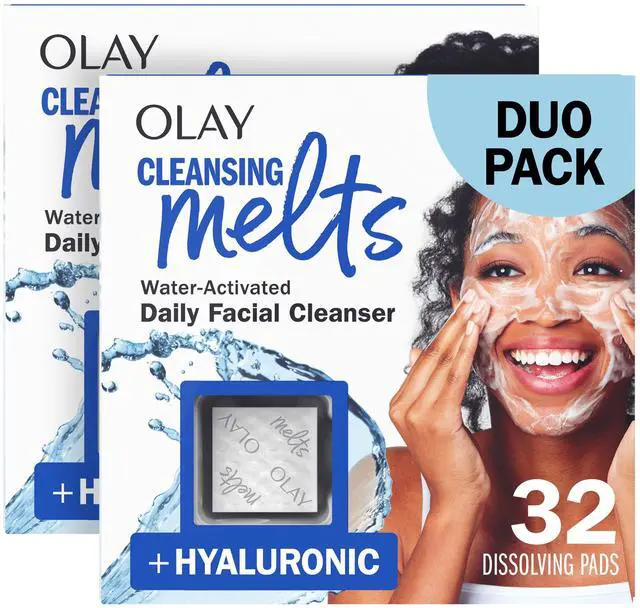 Main image of Face Wash, Hyaluronic Acid Cleansing Melts, Fragrance-Free, Daily Use Gentle Cleanser, For All Skin Types, Travel Size, Water-Activated to Clean, Tone, and Refresh, 64ct (2 Pack x 32ct)