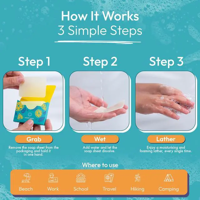 Alt view image 2 of 7 - Paper Soap Sheets for Hand Washing - (300 Sheets) Orange, Tea Tree, Lavender Portable Travel Soap Sheets, Dissolvable Camping Mini Soap, Portable Hand Soap Sheet