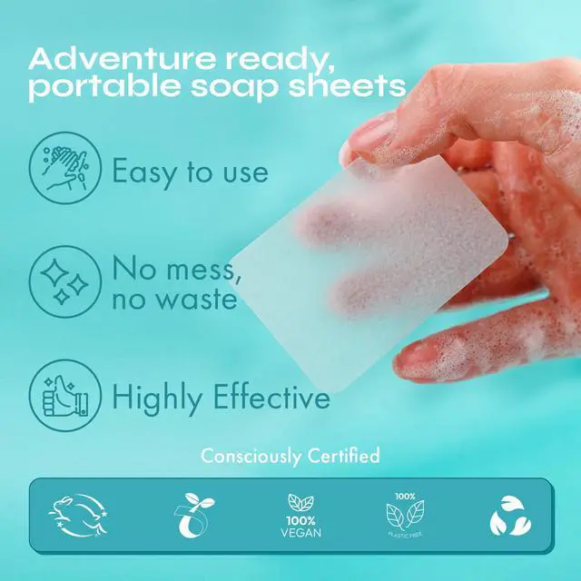 Alt view image 4 of 7 - Paper Soap Sheets for Hand Washing - (300 Sheets) Orange, Tea Tree, Lavender Portable Travel Soap Sheets, Dissolvable Camping Mini Soap, Portable Hand Soap Sheet