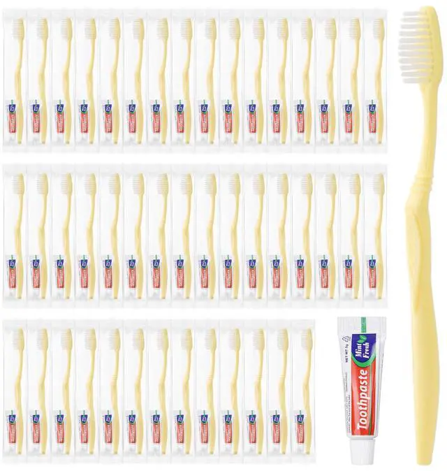 Main image of Disposable Toothbrush with Toothpaste Set, Individually Wrapped Soft Bristles Travel Size Manual Toothbrushes Kit in Bulk for Hotel/Travel/ Business/Donation/Homeless/Charity/Camping (100 Pack)