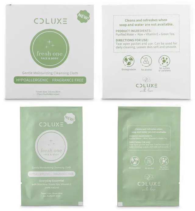 Main image of Fresh One (Body, Face, or Toilet) - Personal Cleansing | All Natural & Flushable, Sensitive Skin, Deodorizing, Hand Wipes, Moisturizing, Individually Wrapped on-the-go Singles (25)