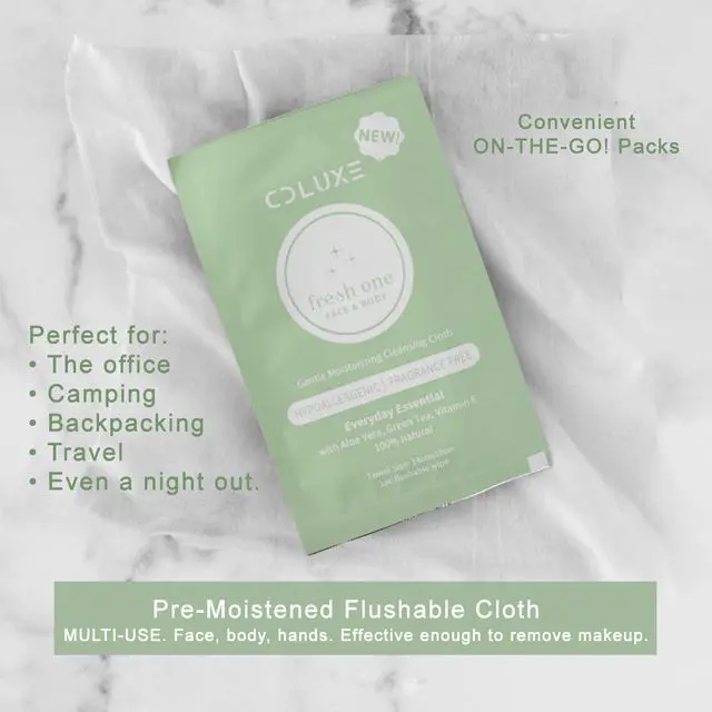 Alt view image 5 of 7 - Fresh One (Body, Face, or Toilet) - Personal Cleansing | All Natural & Flushable, Sensitive Skin, Deodorizing, Hand Wipes, Moisturizing, Individually Wrapped on-the-go Singles (25)
