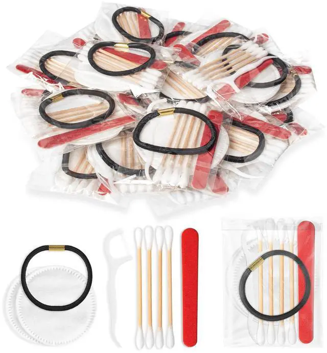 Main image of Bulk Hotel Vanity Kit Individually Wrapped Vanity Kit Travel,Hotel Hospitality Supplies,Hygiene Products Include Disposable Cotton Pads,Cotton Swabs,Hair Tie,Nail File,Dental Floss50