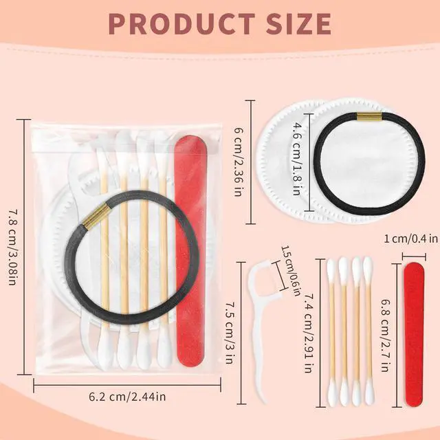 Alt view image 2 of 7 - Bulk Hotel Vanity Kit Individually Wrapped Vanity Kit Travel,Hotel Hospitality Supplies,Hygiene Products Include Disposable Cotton Pads,Cotton Swabs,Hair Tie,Nail File,Dental Floss50