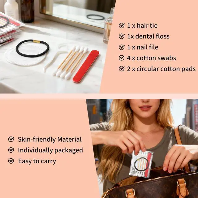 Alt view image 3 of 7 - Bulk Hotel Vanity Kit Individually Wrapped Vanity Kit Travel,Hotel Hospitality Supplies,Hygiene Products Include Disposable Cotton Pads,Cotton Swabs,Hair Tie,Nail File,Dental Floss50