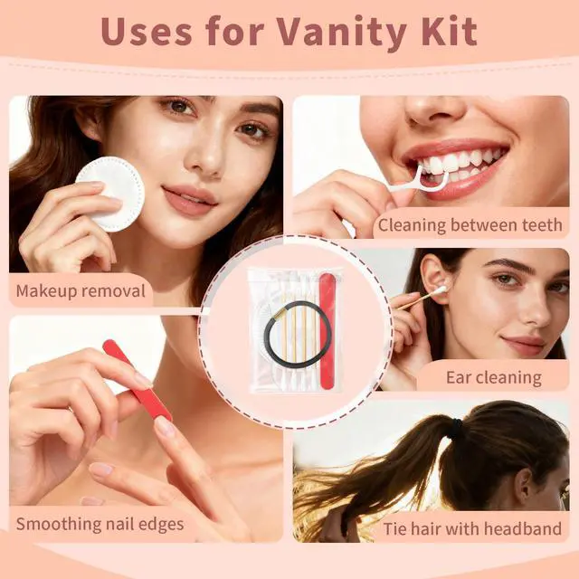 Alt view image 5 of 7 - Bulk Hotel Vanity Kit Individually Wrapped Vanity Kit Travel,Hotel Hospitality Supplies,Hygiene Products Include Disposable Cotton Pads,Cotton Swabs,Hair Tie,Nail File,Dental Floss50