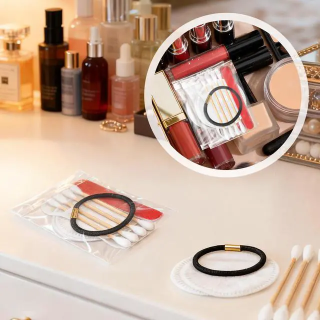 Alt view image 6 of 7 - Bulk Hotel Vanity Kit Individually Wrapped Vanity Kit Travel,Hotel Hospitality Supplies,Hygiene Products Include Disposable Cotton Pads,Cotton Swabs,Hair Tie,Nail File,Dental Floss50