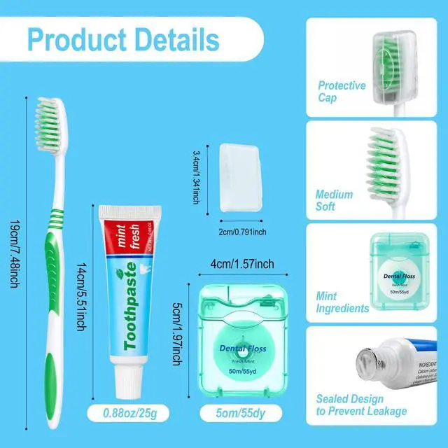 Alt view image 2 of 7 - 20 Disposable Toothbrushes with Toothpaste Set Individually Wrapped Travel Toothbrushes Kit in Bulk Travel Toiletry Kit with Toothbrush Head Cover,Dental Floss Bulk 50m/55yd for Travel Hotel