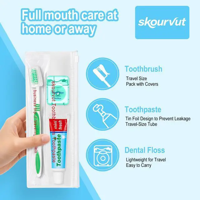 Alt view image 5 of 7 - 20 Disposable Toothbrushes with Toothpaste Set Individually Wrapped Travel Toothbrushes Kit in Bulk Travel Toiletry Kit with Toothbrush Head Cover,Dental Floss Bulk 50m/55yd for Travel Hotel