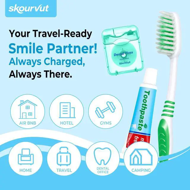 Alt view image 7 of 7 - 20 Disposable Toothbrushes with Toothpaste Set Individually Wrapped Travel Toothbrushes Kit in Bulk Travel Toiletry Kit with Toothbrush Head Cover,Dental Floss Bulk 50m/55yd for Travel Hotel