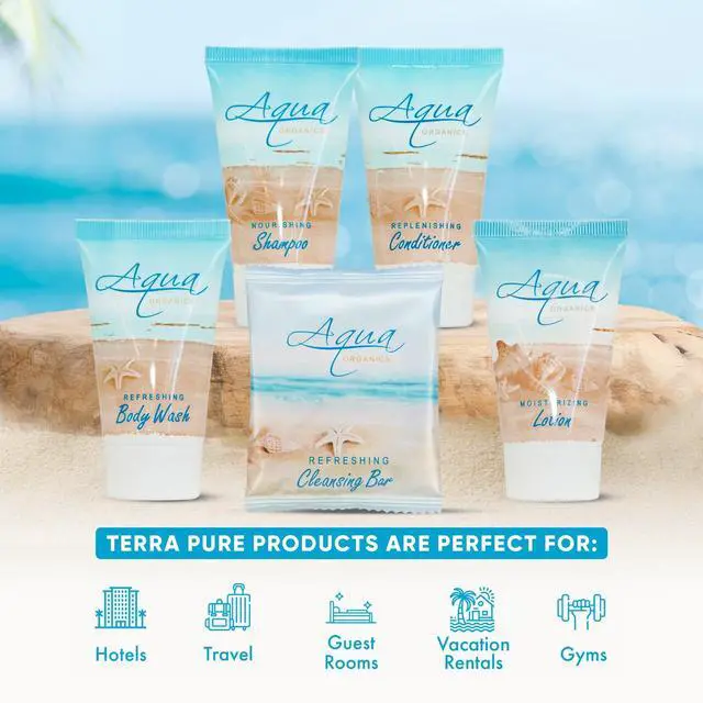 Alt view image 2 of 7 - Aqua Organics Hotel Soaps & Toiletries Bulk Set | 1-Shoppe Amenities Kit | 1oz Shampoo & Conditioner, Body Wash, Lotion, 1oz Bar Soap | Travel Size | 75 Pieces