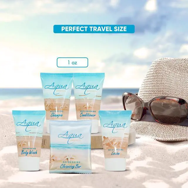 Alt view image 5 of 7 - Aqua Organics Hotel Soaps & Toiletries Bulk Set | 1-Shoppe Amenities Kit | 1oz Shampoo & Conditioner, Body Wash, Lotion, 1oz Bar Soap | Travel Size | 75 Pieces