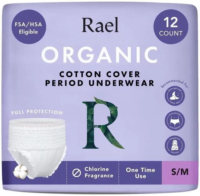 Main image of Disposable Underwear for Women, Organic Cotton Cover - Incontinence Pads, Postpartum Essentials, Disposable Underwear, Unscented, Maximum Coverage (Size S-M, 12 Count)