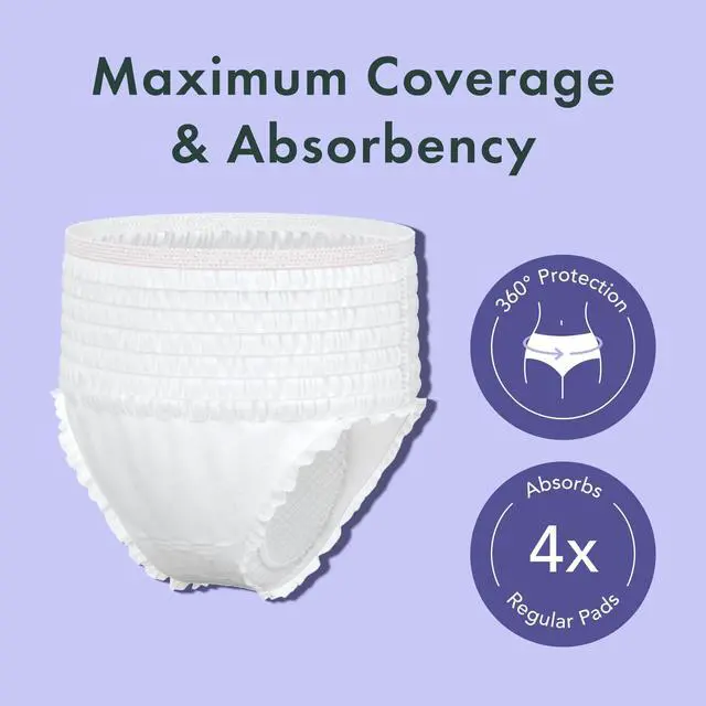 Alt view image 2 of 7 - Disposable Underwear for Women, Organic Cotton Cover - Incontinence Pads, Postpartum Essentials, Disposable Underwear, Unscented, Maximum Coverage (Size S-M, 12 Count)
