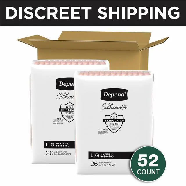 Alt view image 2 of 7 - Silhouette Adult Diapers, Incontinence & Postpartum Bladder Leak Underwear for Women, Maximum Absorbency, Large, Pink, 52 Count (2 Packs of 26), Packaging May Vary
