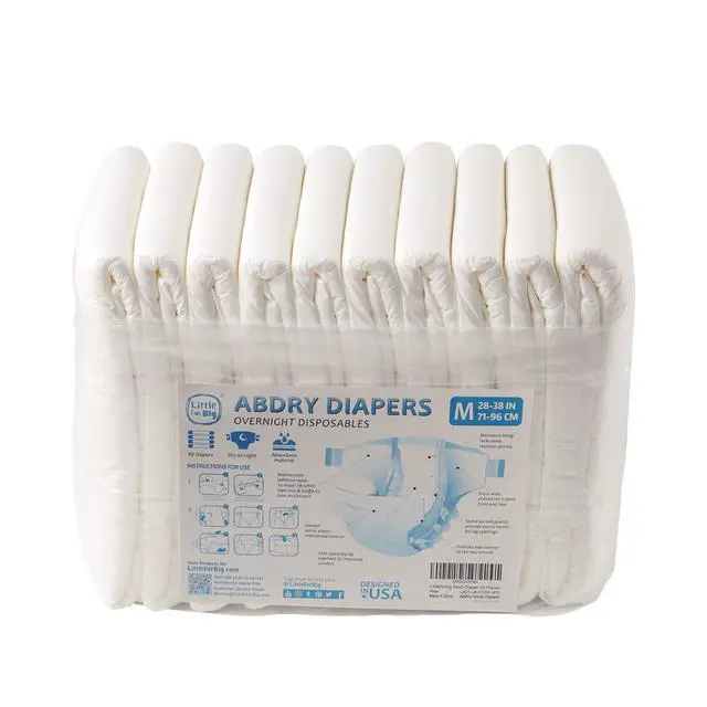 Alt view image 4 of 7 - Adult Diaper 10 Pieces - ABDry New White Diapers (Medium 28"-38")