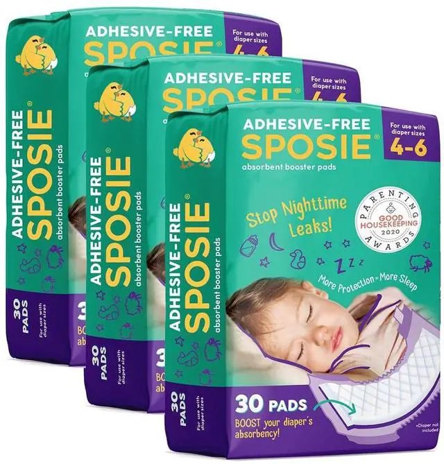 Main image of Sposie Overnight Diaper Booster Pads, Stops Leaks and Bedwetting, Original Adhesive-Free Absorbent Inserts, Helps Reduce Nighttime Changes and Rash, Use with Sizes 4-6, Made in U.S.A. 90 ct.