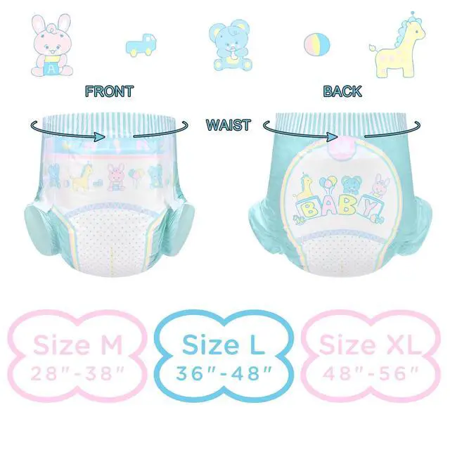 Alt view image 5 of 7 - Adjustable Hook-and-Loop Fastener Closure Adult Printed Cloth Back Diaper 10 Pieces - Baby Parade (Medium 28"-38")