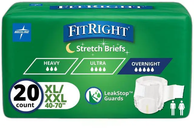 Main image of FitRight Extended Wear Stretch Briefs, Overnight Adult Diapers with Tabs, Size 2 (Bag of 20)
