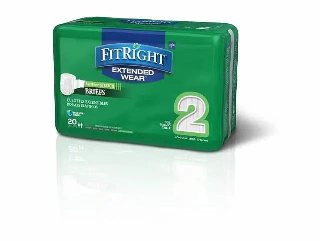 Alt view image 2 of 5 - FitRight Extended Wear Stretch Briefs, Overnight Adult Diapers with Tabs, Size 2 (Bag of 20)