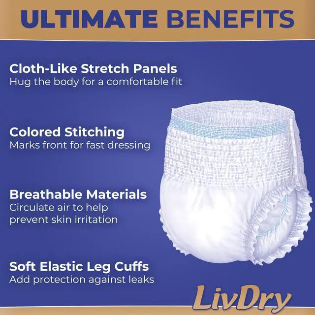 Alt view image 3 of 7 - Ultimate Adult Incontinence Underwear, Max Absorbent Adult Diapers with Leak Protection, Medium, 17-Pack