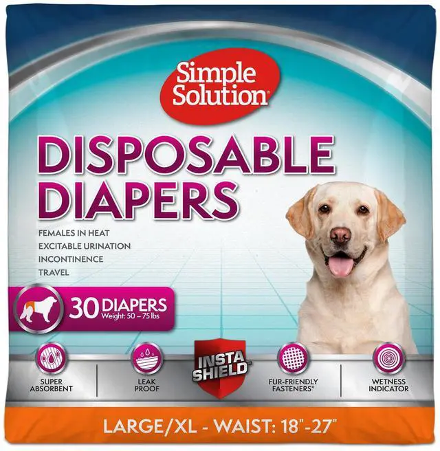 Main image of Disposable Dog Diapers, Female Dog Diapers, Puppy Potty Training, Incontinence and Heat Cycle Protection, Large Diapers for Dogs, 18-27 Inch Waist, 30 Count