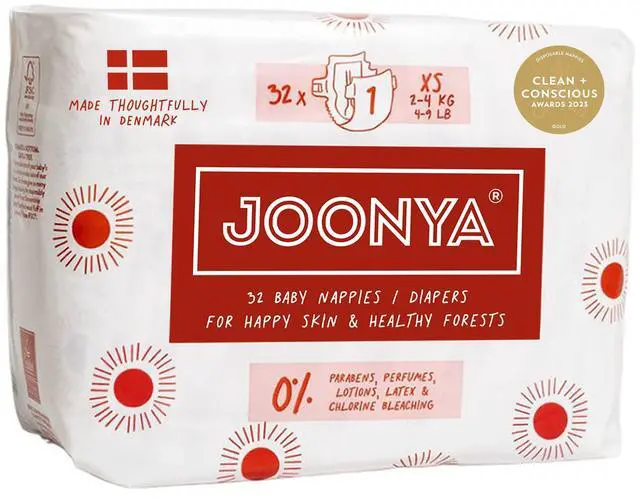 Main image of Baby Diapers, Size 1 XS (4-9 lb) - 1 Bag of 32 - Non Toxic, Eco-Friendly, High Absorbency, Overnight Use, Ultra Slim & Soft - Made in Denmark