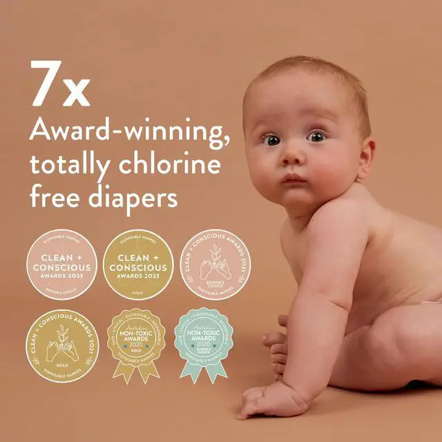 Alt view image 6 of 7 - Baby Diapers, Size 1 XS (4-9 lb) - 1 Bag of 32 - Non Toxic, Eco-Friendly, High Absorbency, Overnight Use, Ultra Slim & Soft - Made in Denmark