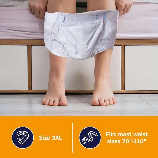 Alt view image 2 of 6 - 3XL Adult Diapers for Women and Men - 8 Bariatric Disposable Briefs with Tabs and Stretchable Side Panels - Breathable with Maximum Absorbency