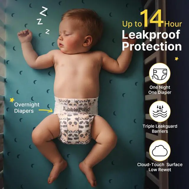 Alt view image 2 of 7 - Overnight Diapers, Baby Diapers Nighttime Protection with Dual Absorbent Core, Wider Absorbent Zone, Leak Proof & Soft Surface, Disposable(Size 7, Count 60)